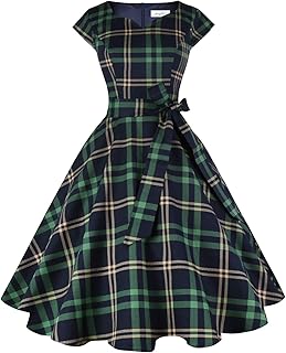 Women Vintage 1950s Dress Retro Cocktail Party Swing Dresses with Cap Sl...