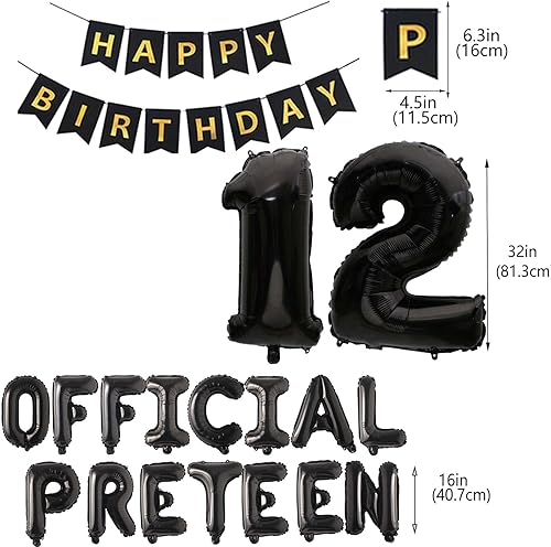 Miniatura 2 de Decoraciones de cumpleaños número 12 para niños y niñas, globo oficial de cumpleaños número 12 para preadolescentes, globos de papel de aluminio