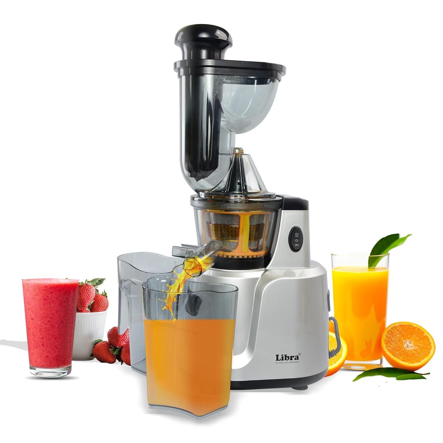 Libra Cold Press Juicer for Home, 48 RPM Whole Slow Cold Pressed Fruit Juicer with 240 Watts Powerful Motor, All-in-1 Juice Maker Machine for All Fruits and Vegetables (Silver)