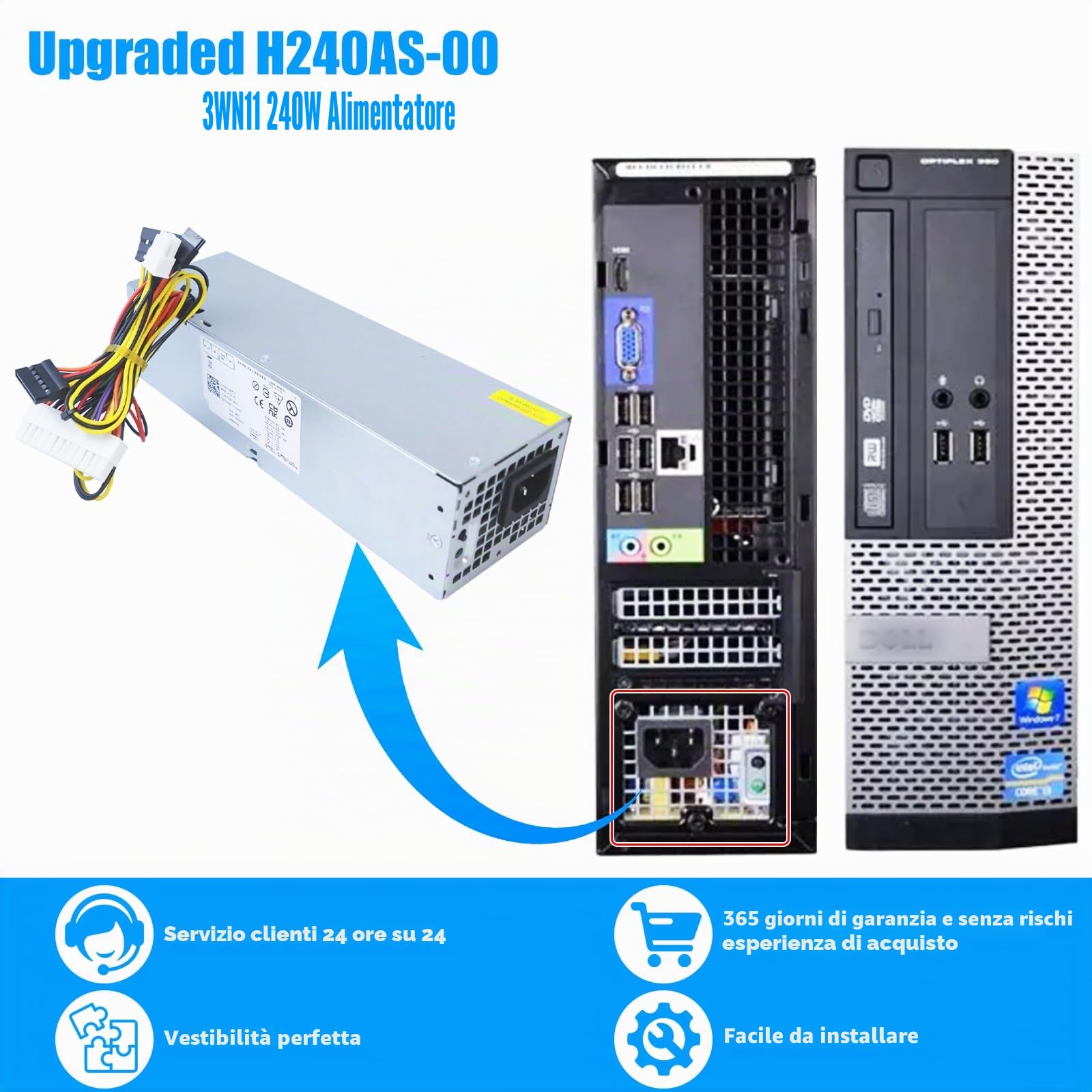 S-Union 240W Alimentatore per DELL Optiplex 390 790 960 990 3010 7010 9010, solo per Piccolo Fattore di Forma SFF Sistemi H240ES-00 D240ES-00 AC240AS-00 AC240ES-00 DPS-240WB L240AS-00 H240AS-00 3WN11