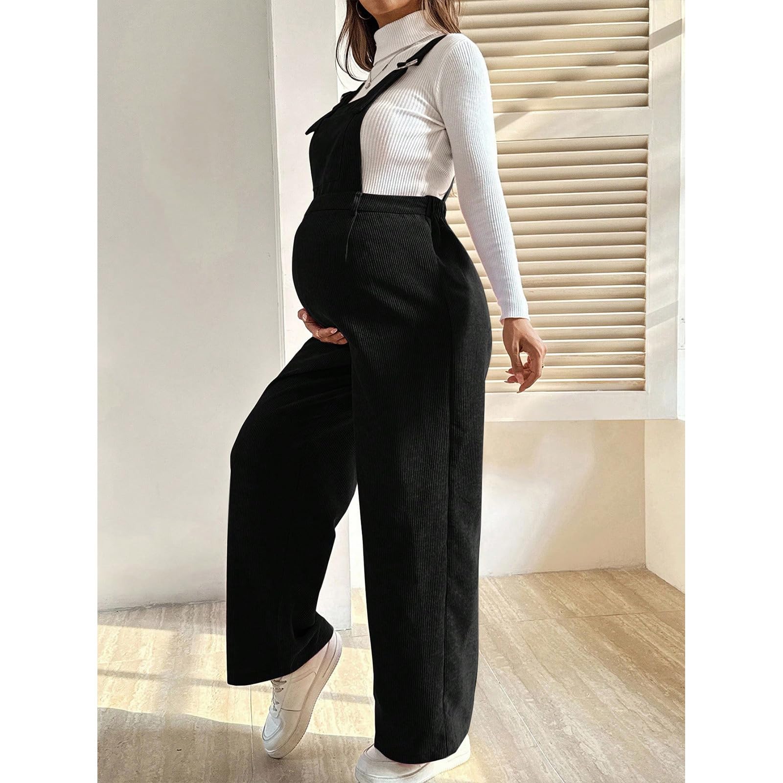 Tuta premaman alla moda in velluto a coste pantaloni elastici in vita per comodi abiti da gravidanza in salopette premaman in velluto a coste per la stagione fredda