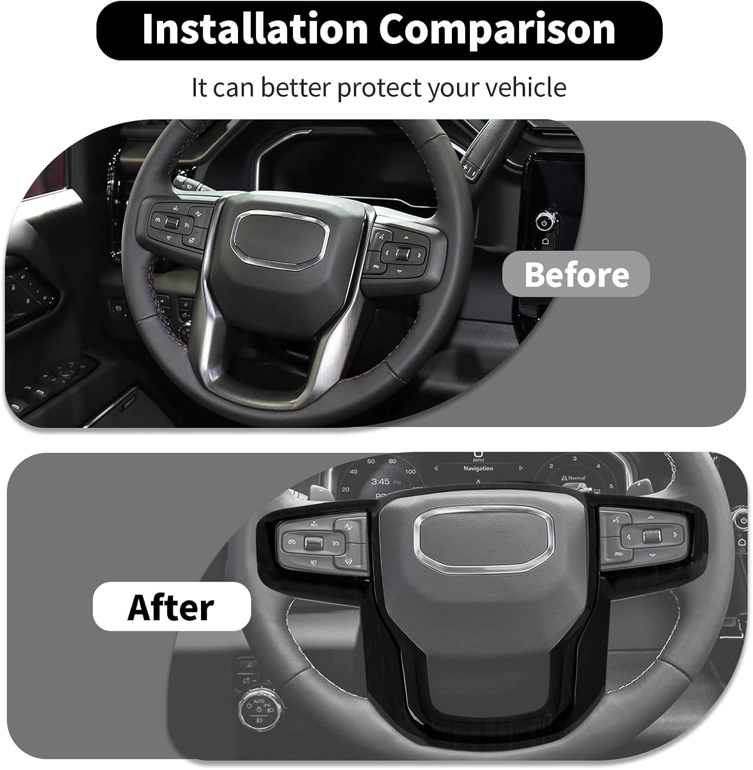 Steering Wheel Panel Cover Trim Compatible with 2019+ GMC Sierra Interior Accessories ABS