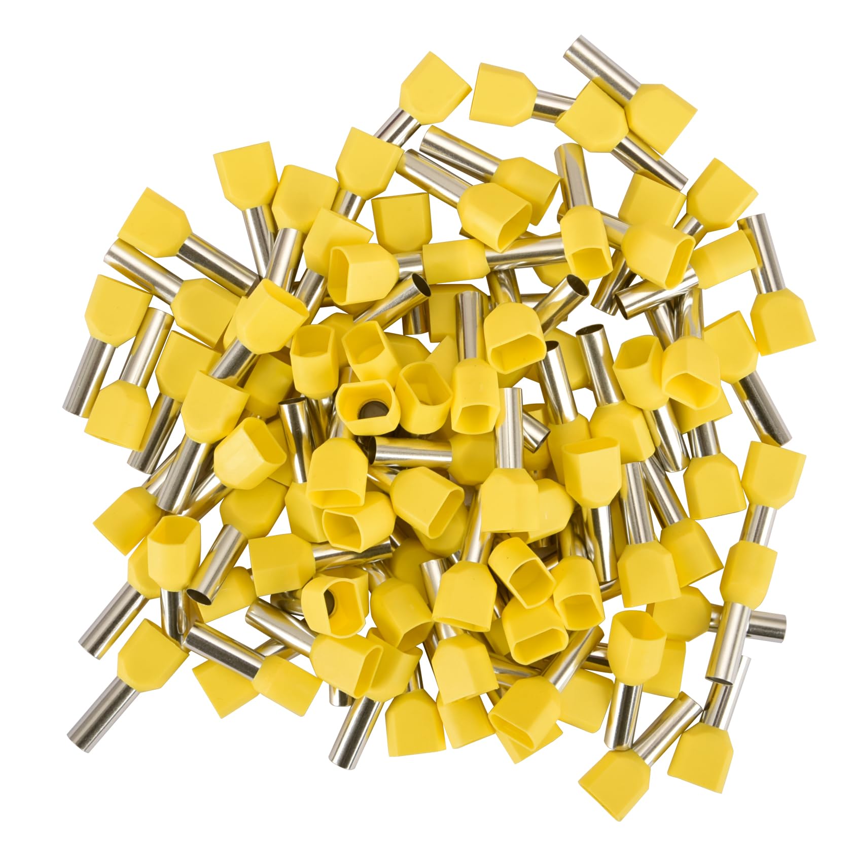 Heschen Terminales de crimpar, TE6014, AWG10*2/2 * 6mm², Terminales para cables gemelos, Terminales para cables gemelos, Longitud 14 mm, Amarillo, Paquete de 100