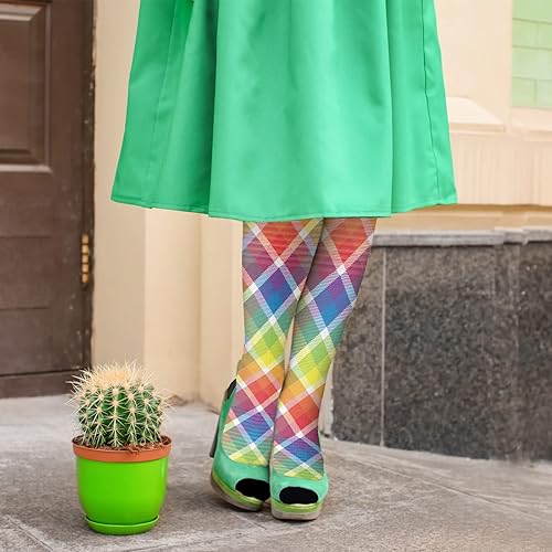 Miniatura 5 de devor Calcetines de algodón para mujer hasta la rodilla para mujer, calcetines de longitud de la tripulación, lindo arco iris cuadrado celosía