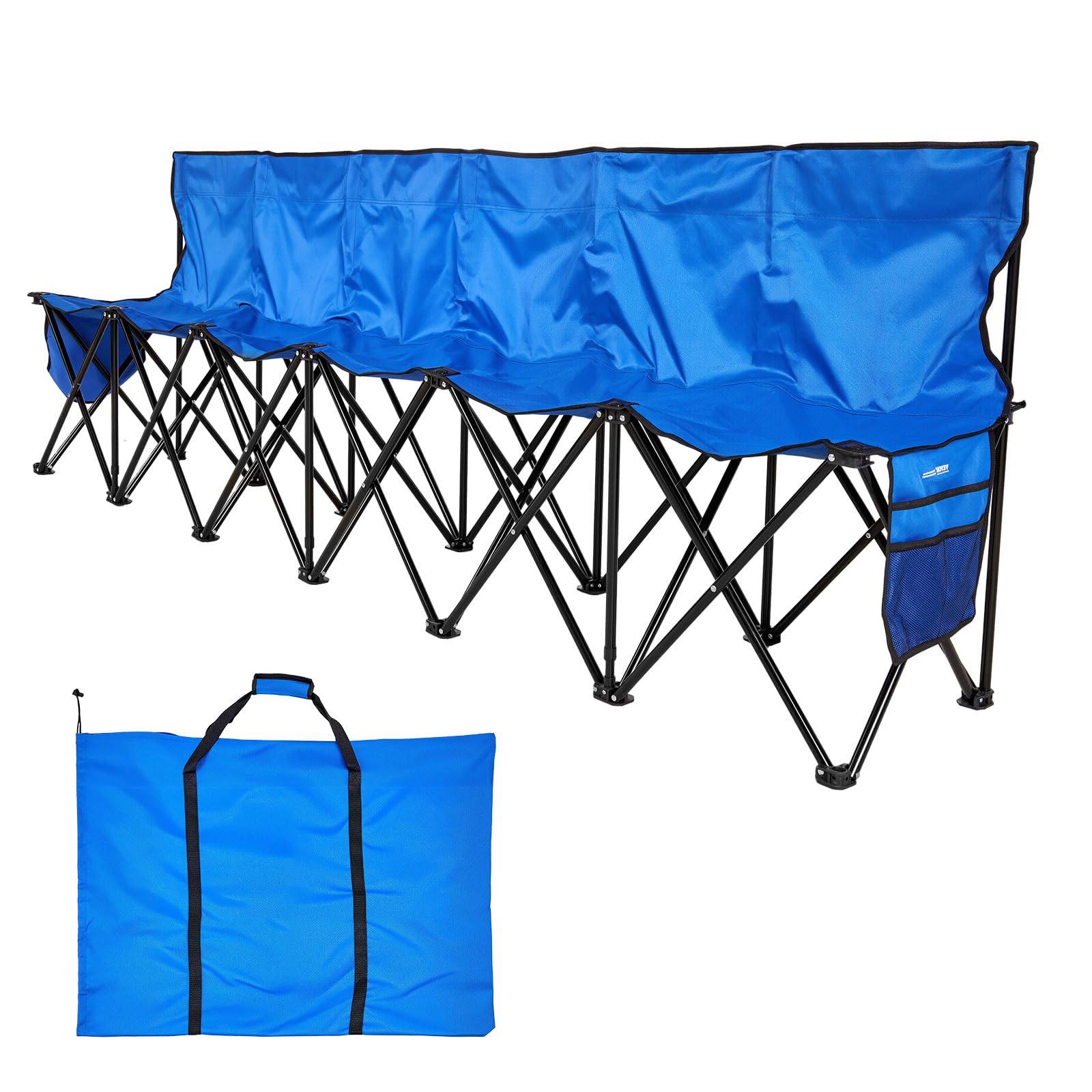 VEVOR tragbare Mannschaftsbank Sitzbank Campingbank (4 Personen) mit Seitentaschen & Tragetasche, Klappbank mit Rückenlehne, Seitenbank Seitensitzbank für Fußball Baseball Outdoor Blau