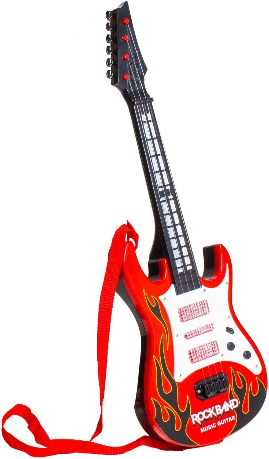 MWT TOYZ Rockband Music Guitar for Kids with Lights and Sound (Red)
