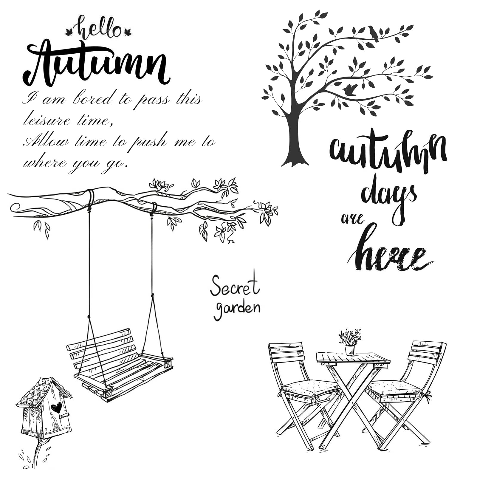 Autumn Fall Sweet Secret Garden Swing Clear Stamps Pattern Transparent Seal Stamps for Holiday Card Making Decoration and DIY Scrapbooking Album DIY Crafts