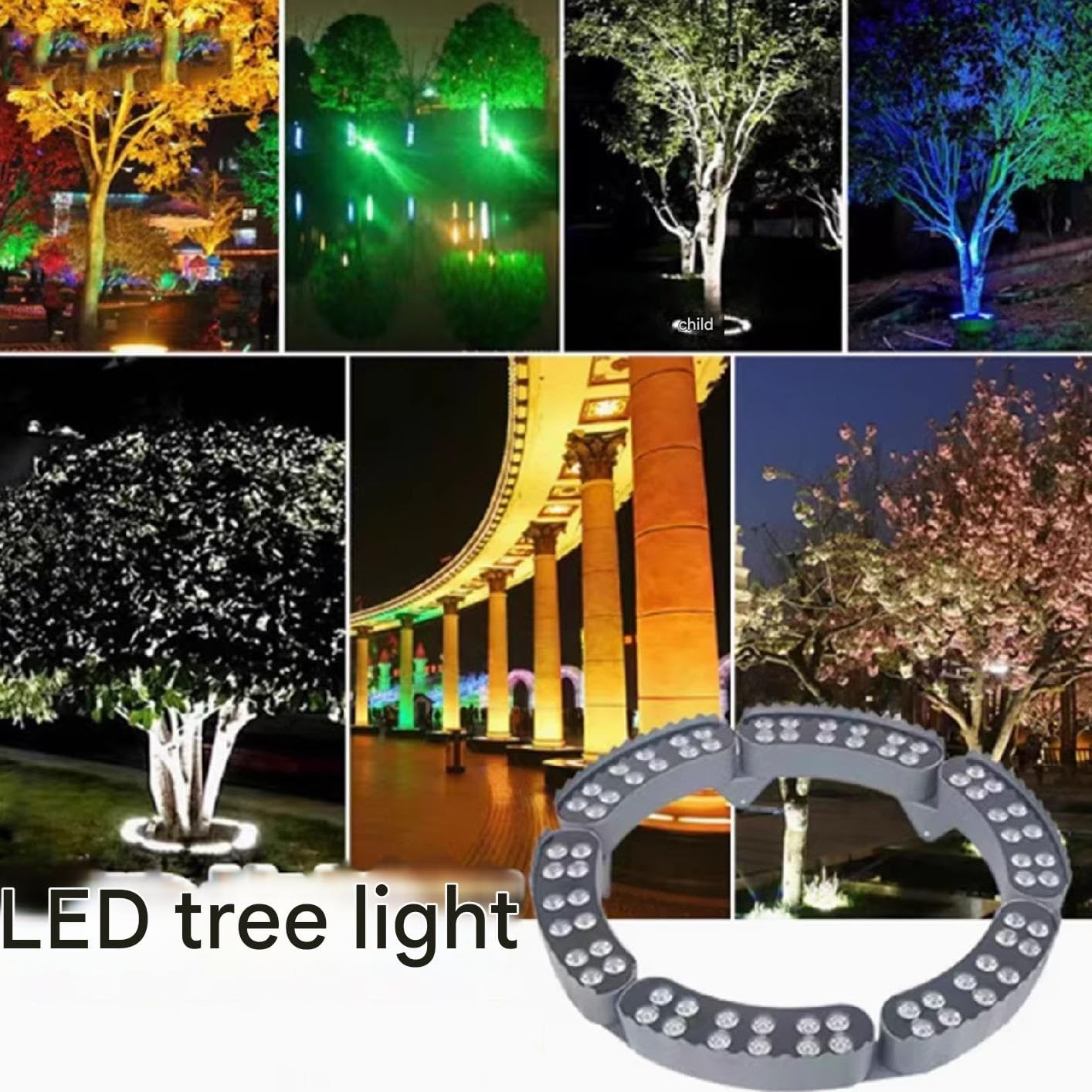 THEGA Foco De Árbol RGB - Lámpara De Paisaje De Patio De Jardín, Luz De Abrazo De Árbol De Anillo LED Impermeable IP65 para Exteriores, Foco De Árbol De Color Circular De Parque(RGB,72W(AC220V))