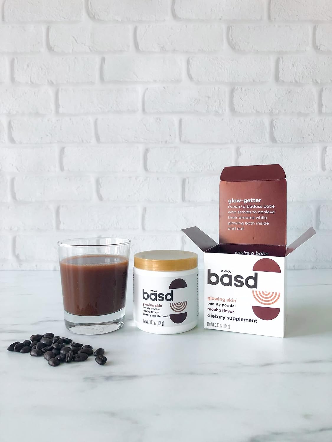 Basd Beauty Powder, Glowing Skin, Hair and Nail Dietary Supplement, Mocha Flavour with Hyaluronic Acid and Biotin