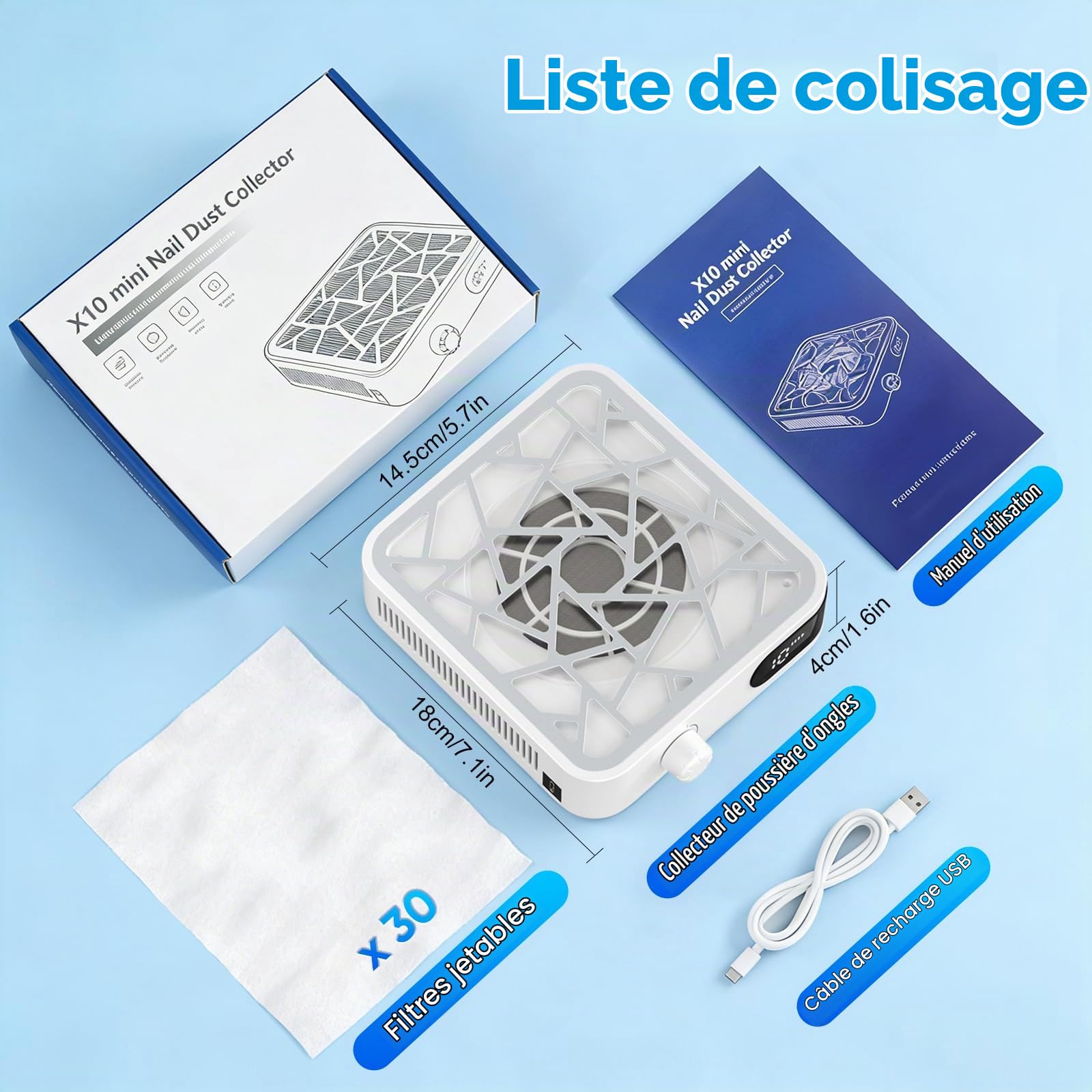 Mini Aspirateur à Poussière d'Ongles sans Fil 6000 TR/Min, Rechargeable, 30 Filtres, 10 Vitesses, Silencieux et Portable pour Soins des Ongles en Acrylique et Usage Professionnel en Institut