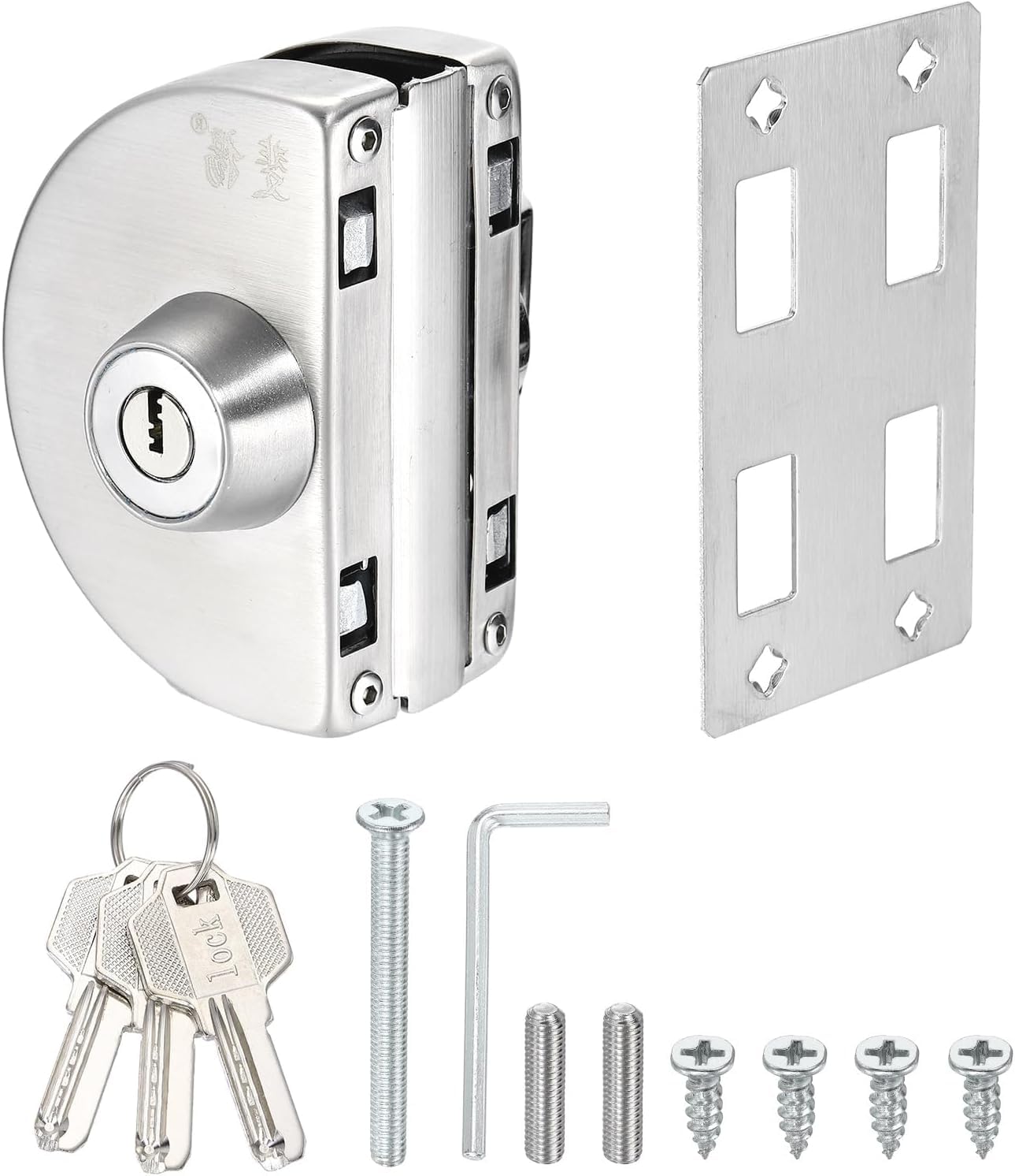 (SILVER) Single Glass To Wall Door Lock Heavy 304 Stainless Steel, Premium Anti-Theft Security Lock System for Frameless Doors, Tamper-Resistant Design with 3 Copper Keys for Commercial & Residential.-image-7