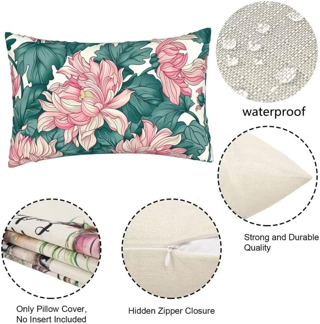 Throw Pillow Covers 31x47 Inch Pillow Covers Set of 2 Couch Pillows for Living Room, Green Throw Pillows, Linen Accent Pillows Rectangular Decorative Pillows for Bed Sofa Farmhouse Decor, Leaf J156