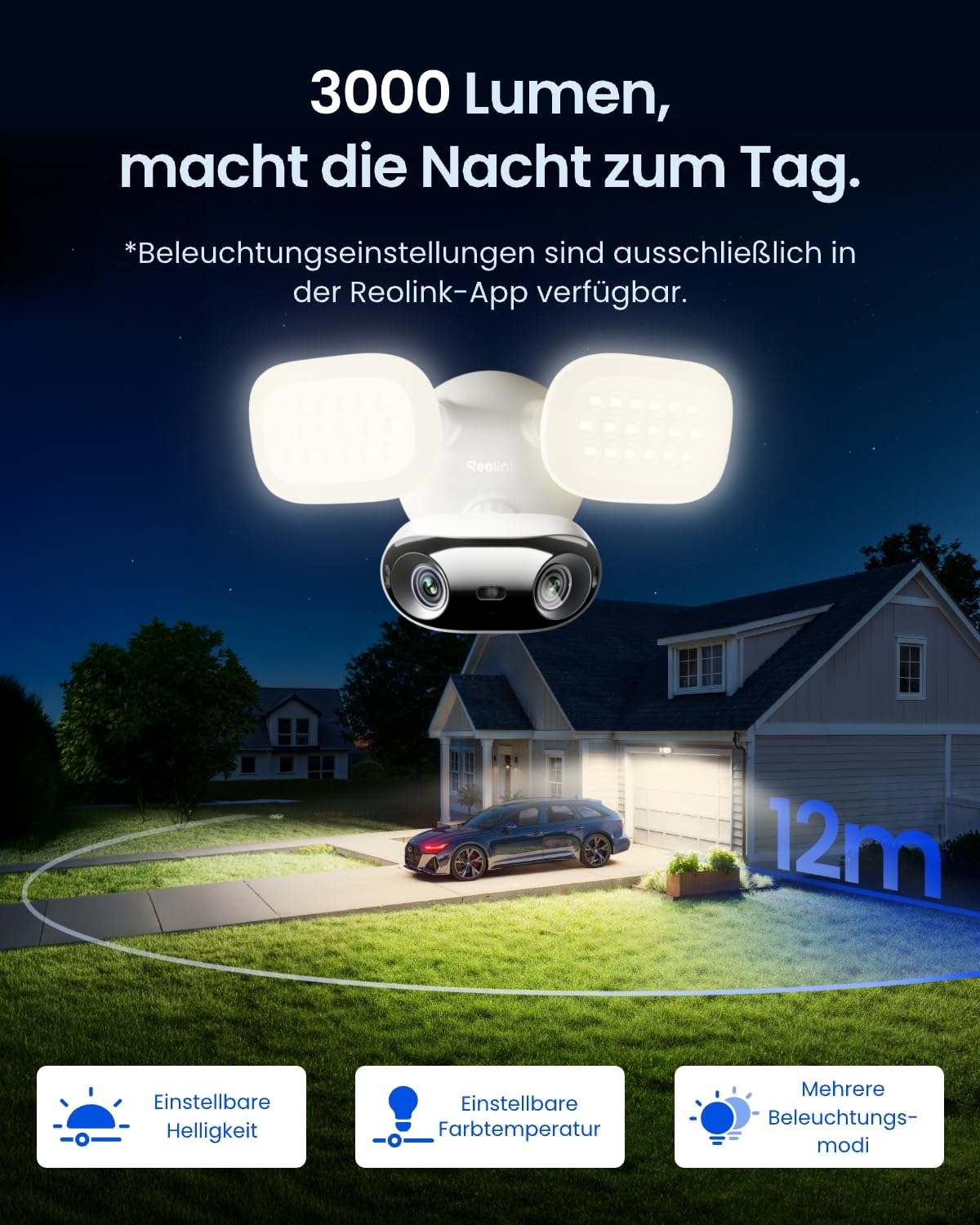 Reolink 4K 8MP Wi-Fi 6 Überwachungskamera Aussen mit 3000 Lumen Flutlicht