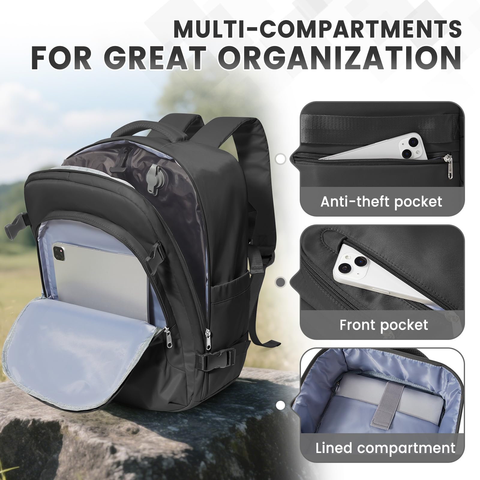 BJLFS Zaino da viaggio aereo Bagaglio a mano con Pompa per Sottovuoto Borse da Cabina per Ryanair 40x20x25 Airback con compressione sottovuoto,Zaino Casual per laptop da 14 pollici per Viaggi