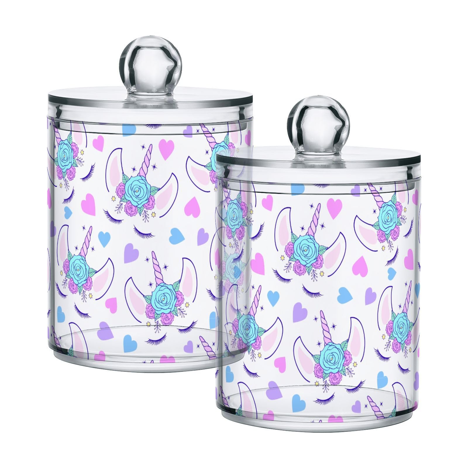 Head-unicorn-pattern Restroom Bathroom Organizers with Lid Qtip Holder Dispenser Apothecary Jars Cotton Balls Pads Swabs Holder Jar 4