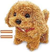 Walking Talking Fluffy Dog Toy for Kids, Fun Movement, Included Battery Operated - Barking, Jumping & Twitch Nose, Voice Repeat, Perfect for Children's Kids & Toddlers (Brown)