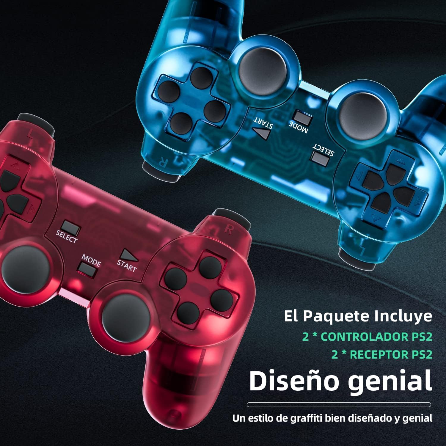 AUFGLO Retro Mando inalámbrico clásico para P-s2/DS2/PC (Rojo+Azul)