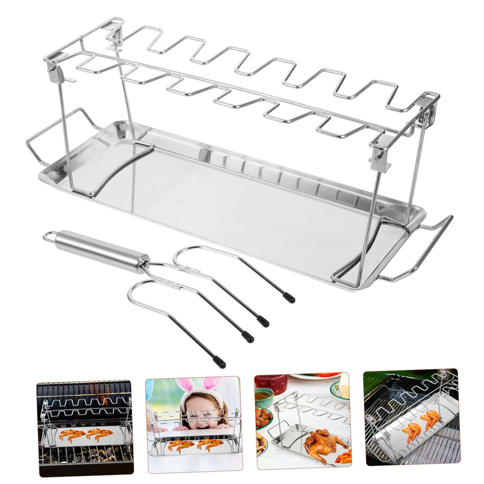 Set di Forchette per Barbecue da 2 Pezzi in Acciaio Inox | Struttura Pieghevole, Colore Argento, per Campeggio e Festa in Giardino