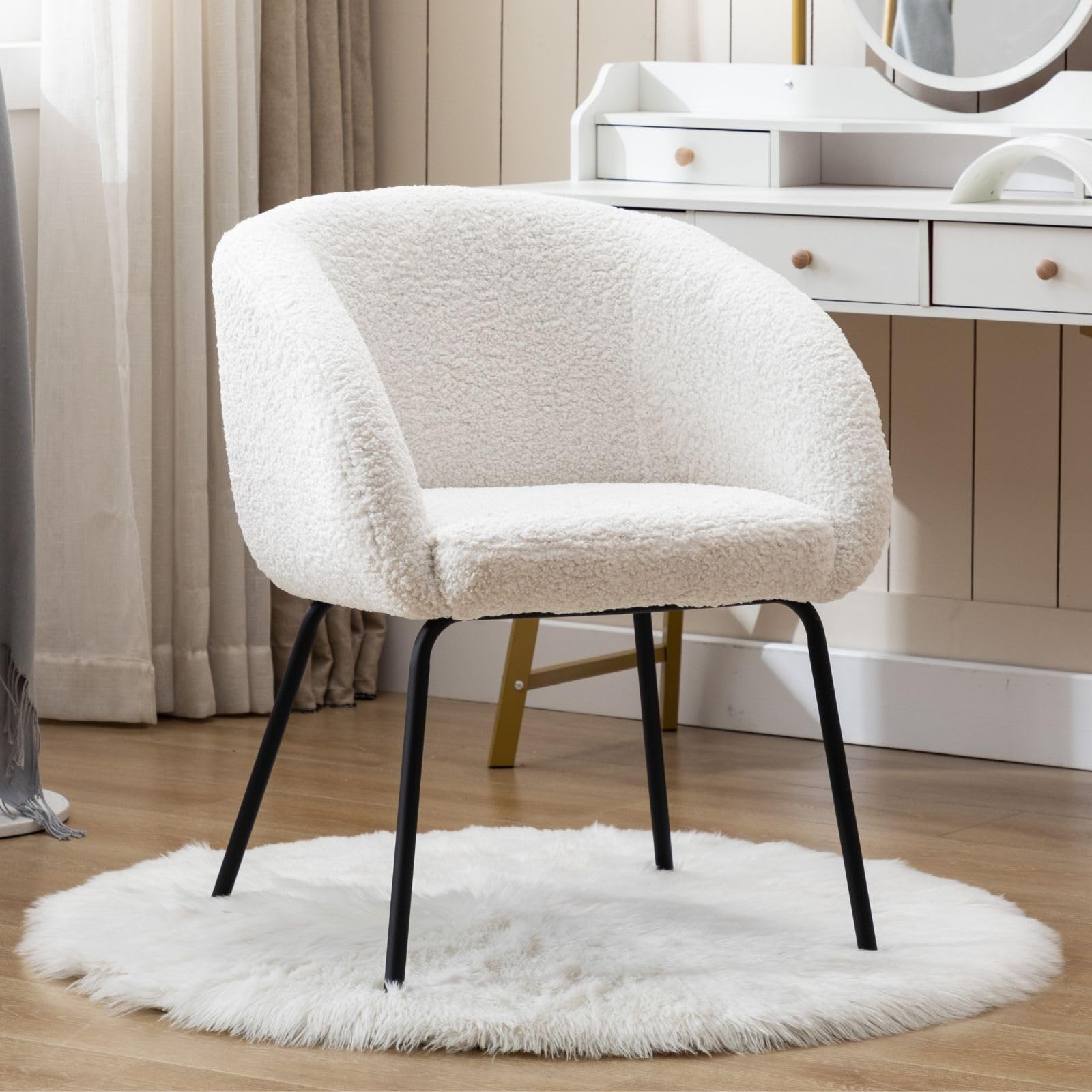 chairus Accent Chair in Faux Fur Comfy Upholstered Lounge Tub Chair with Metal Legs Armchair for Vanity/Bedroom, White