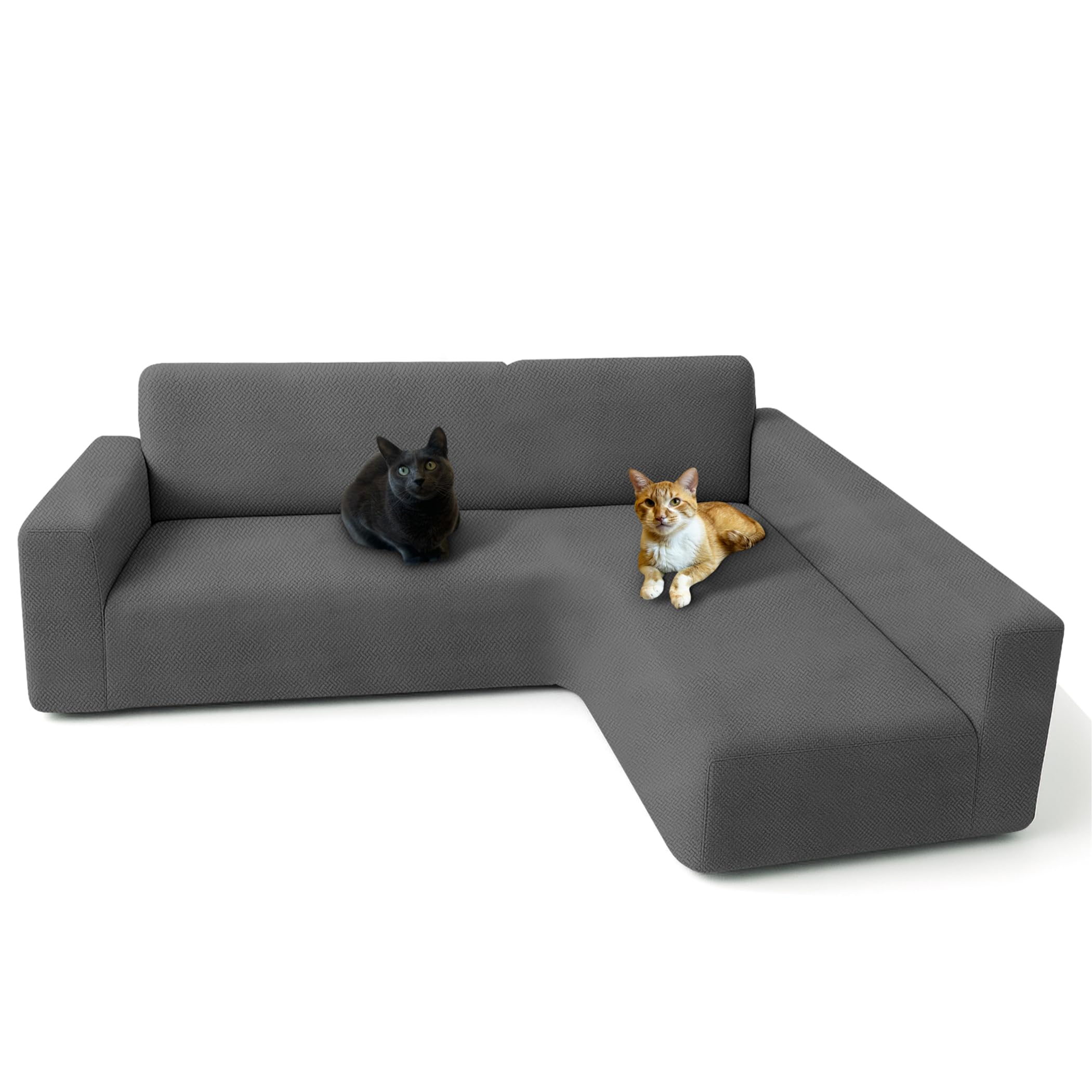 FOCARIS Home Funda Sofa Chaise Longue Protector Ajustable y Repelente al Agua Funda Brazo Largo Derecho Gris/Negra (Long. máx. 280 cm) Acolchado 1 Pieza Cubre Sofa Packaging presentación Regalo