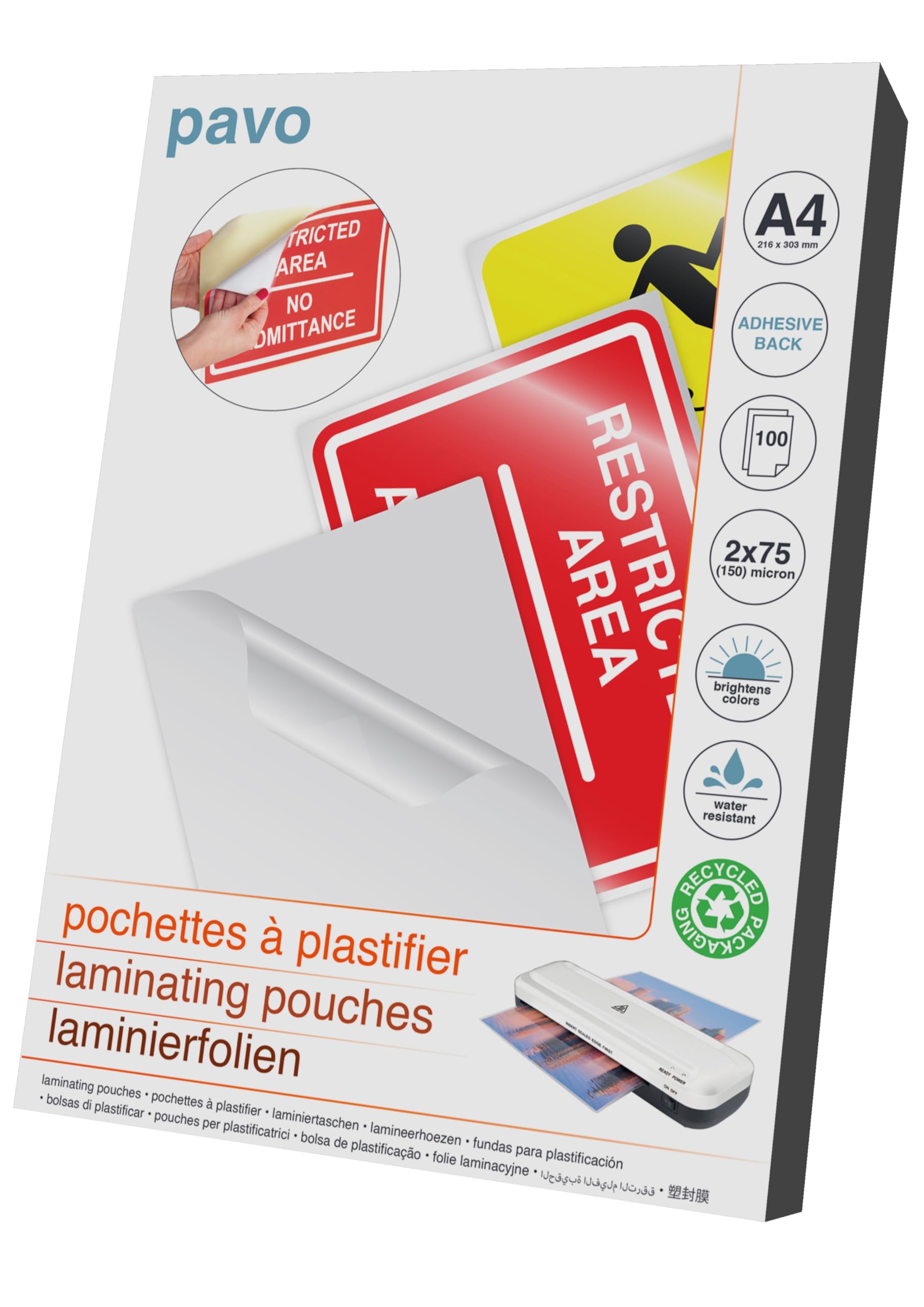 PAVO Premium A4 150 Micron Sticky Back Office Laminating Pouches (Pack of 100)