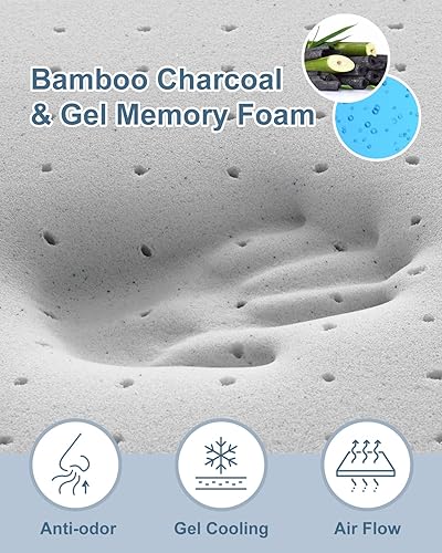 Miniatura 2 de Sleepmax - Cubrecolchón de espuma viscoelástica de 4 pulgadas, tamaño Queen, carbón de bambú y gel refrigerante, diseño ventilado, certificado
