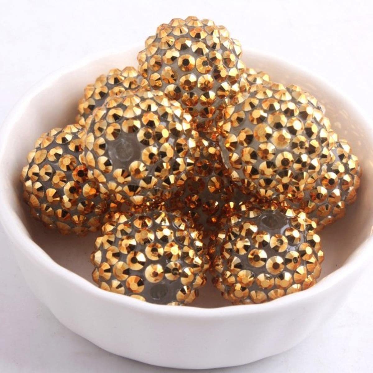 Boule de perles de strass en résine épaisse faite à la main 12mm 20mm 22mm pour enfants filles fabrication de bijoux-or, 20mm 100 pièces par sac