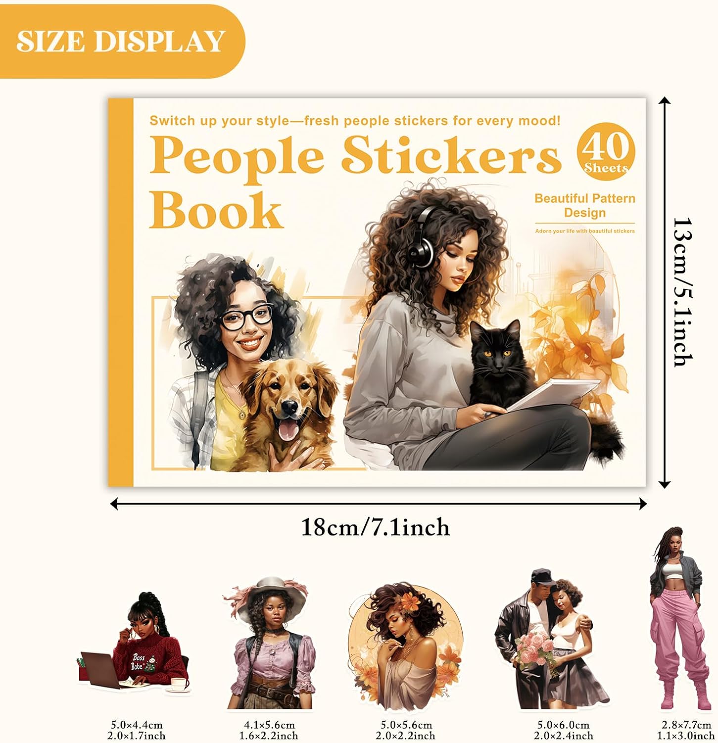 Bomichi Black Girl Sticker Book, 40 Sheets 283 Pcs Journaling Scrapbooking Stickers for Journaling Scrapbooking Bullet Journals Planners Letter Card Making Collage Art Crafts Water Bottle