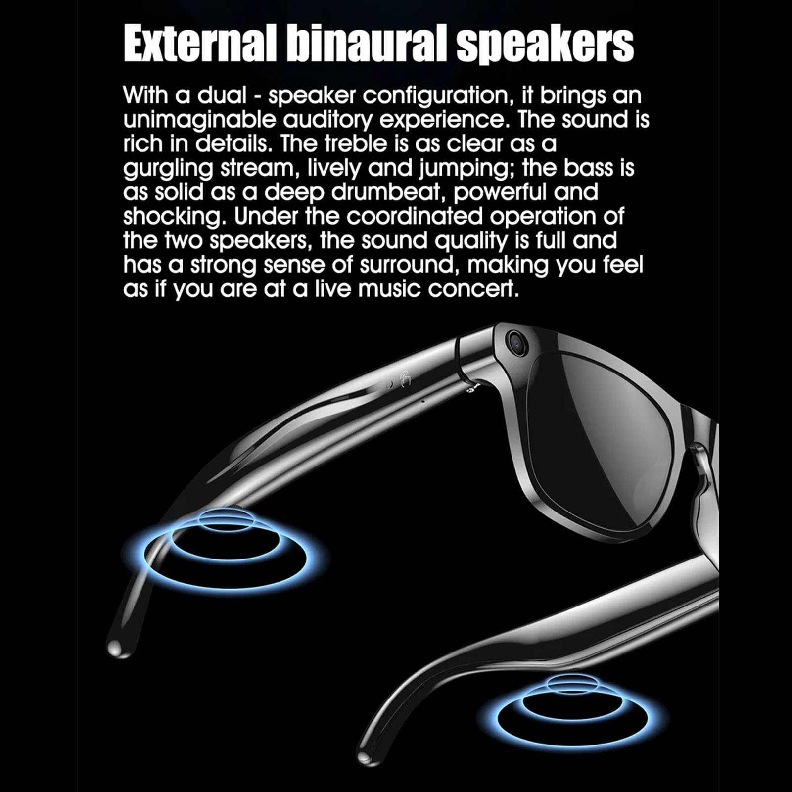 Denash Gafas Inteligentes de IA con Cámara 4K, Bluetooth 5.4, Traducción en Tiempo Real, Altavoces Duales para Viajes, Negocios y Música (Black)