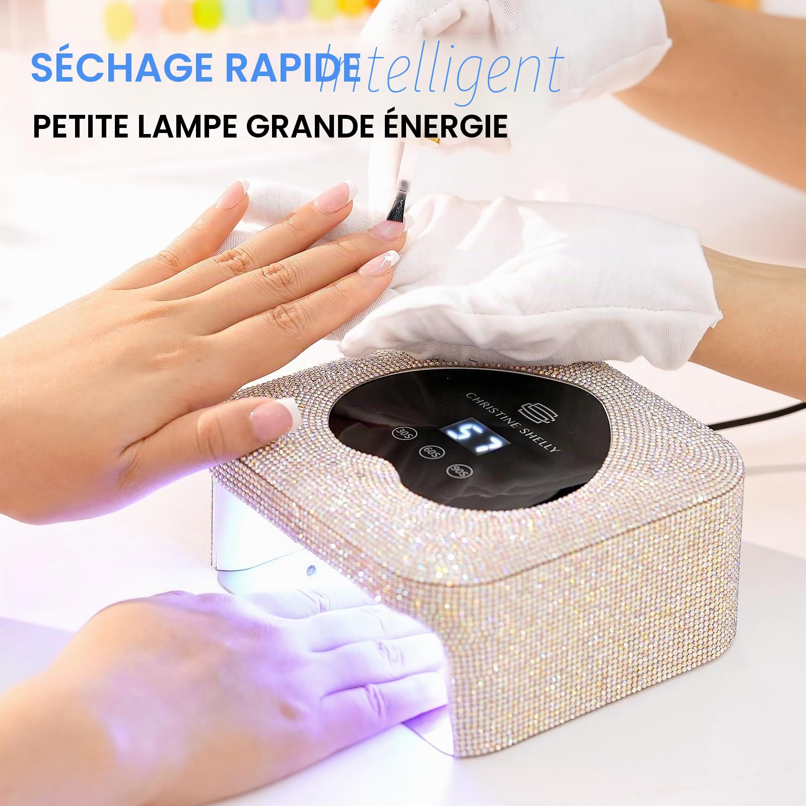Lampe à Ongles 48W Vernis Gel Séchoir à LED avec Affichage Capteur Auto et 3 Réglages Minuterie Lumière pour Ongles Débutant BRICOLAGE Strass Brillant