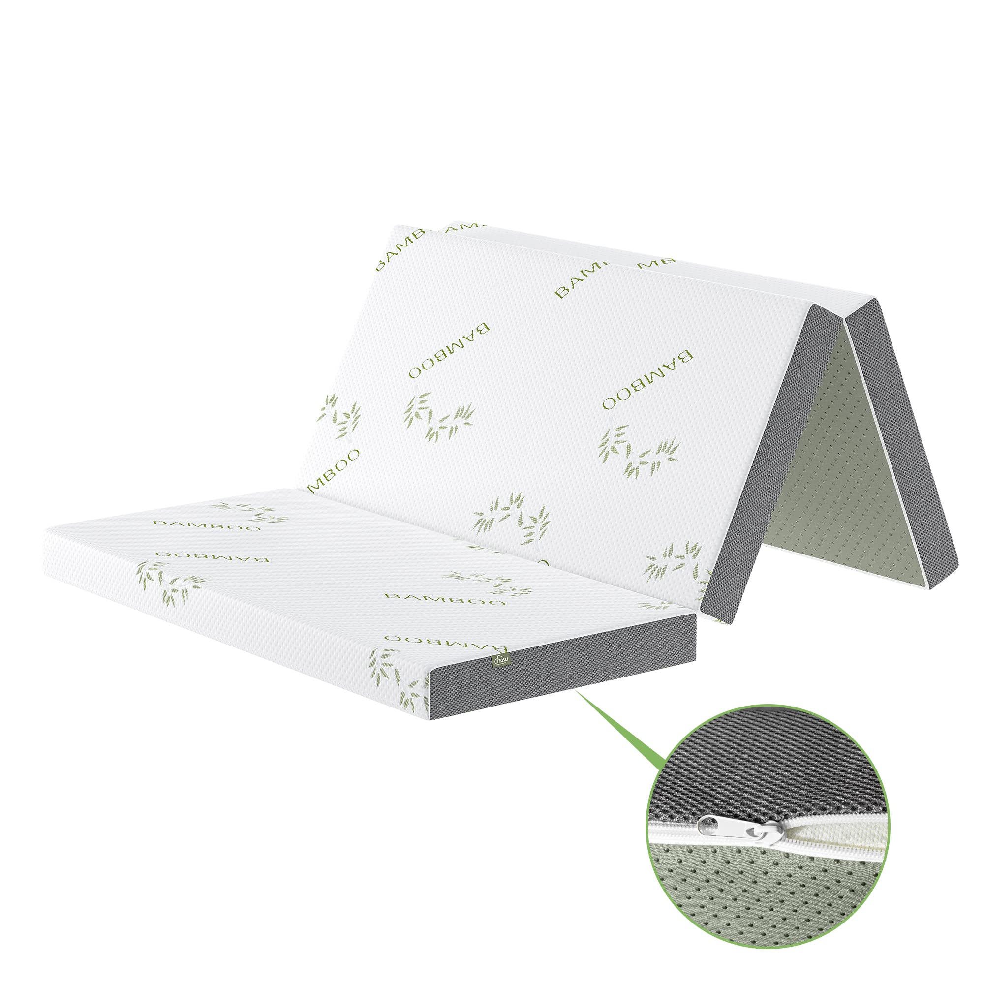 TeQsli Folding Mattress Queen, Gel Memory Foam Portable TriFold