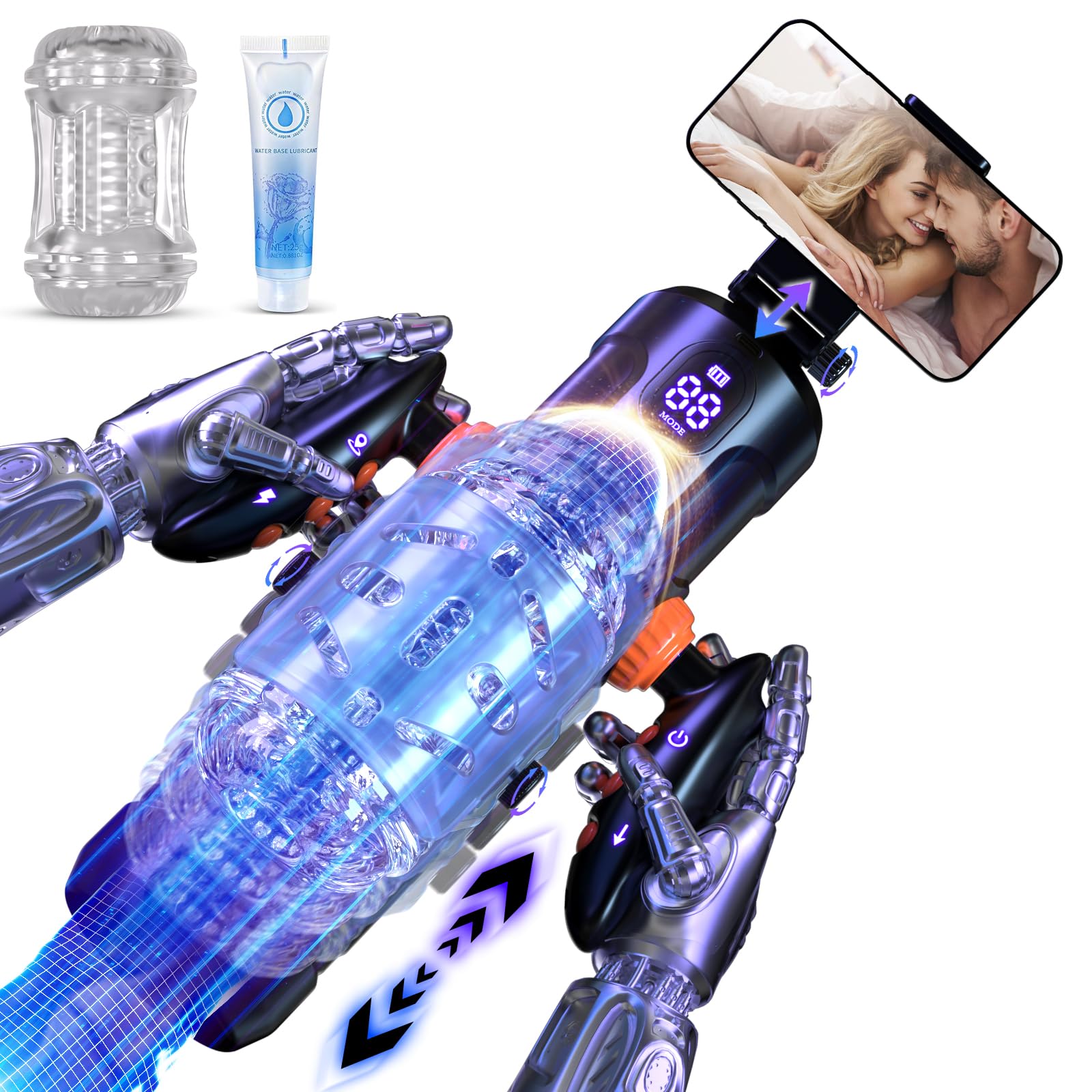 Masturbatore Uomo Masturbatore Automatico Sex Toys - Masturvatore per Uomo Automatico LED Sex Toy con Supporto per Telefono Distanza di Spinta di 10 cm Masturbtore con 2 maniche per Pene Sexytoy
