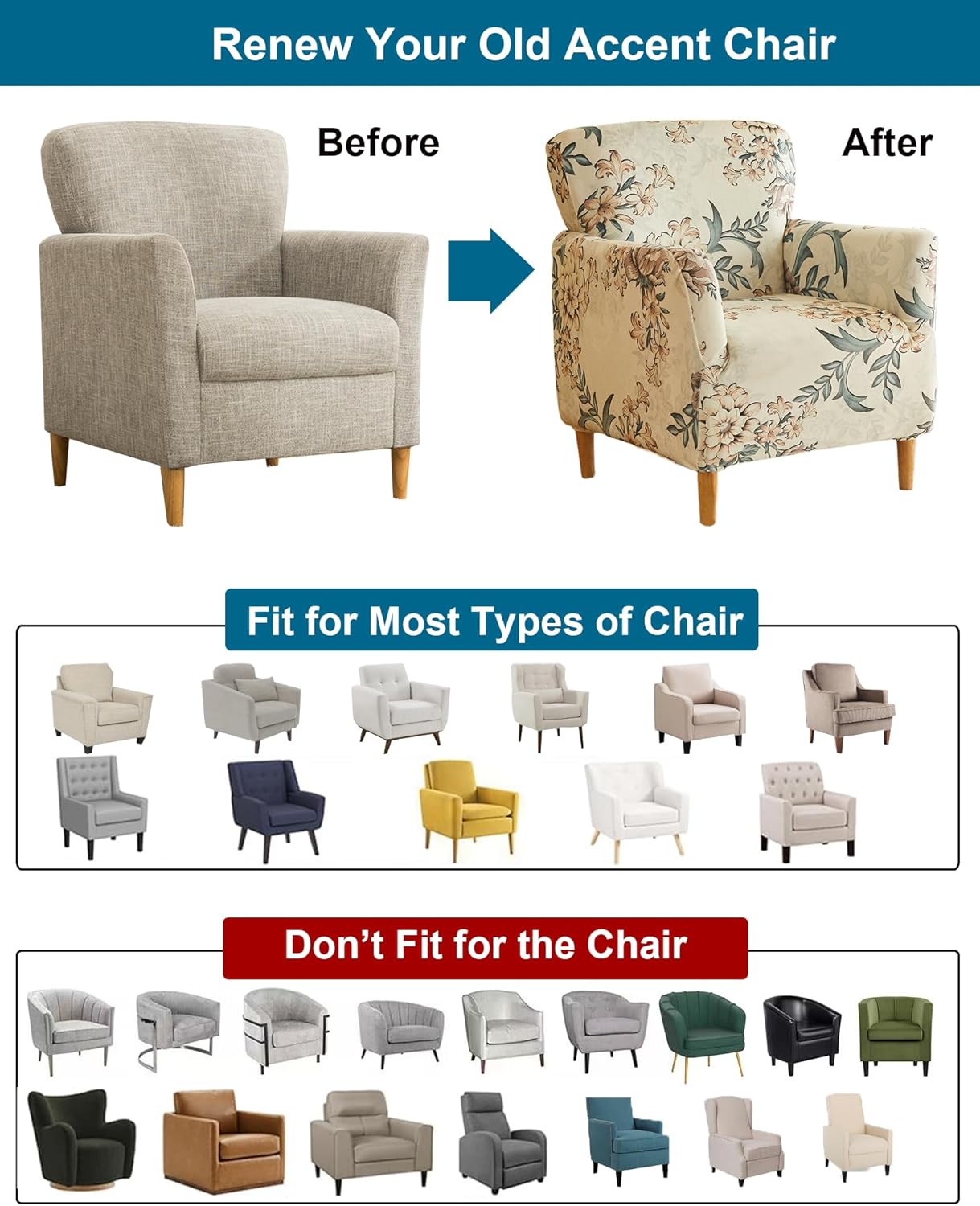CRFATOP Stretch 1 Piece Chair Covers with Arms Velvet Printed Accent Chair Cover Armchair Soft Banquet Armchair Covers Washable Chair Slipcovers for Living Room Office Reception Reading Sofa,B40