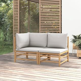 Homgoday Juego de 2 muebles de jardín, sofá de jardín, muebles de jardín, muebles de jardín, muebles de jardín, muebles de jardín, muebles de jardín, cojines de bambú, color gris claro