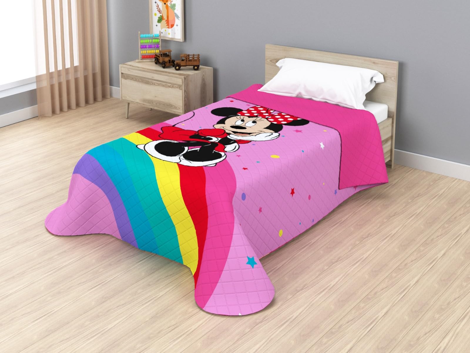Disney Jay Franco Colcha Bouti Termosellada Minnie Rainbow, 170 x 250 cm, Microfibra, Relleno 100gsm JE12747ET