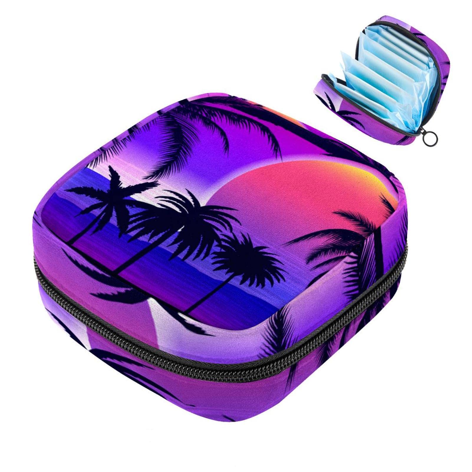 GenericPeriod Pouch, Period Bag, Sanitary Napkin Storage Bag, Pad Holder for Period, Sanitary Bags for Feminine Products, Purple Sunset Ocean Coconut Tree