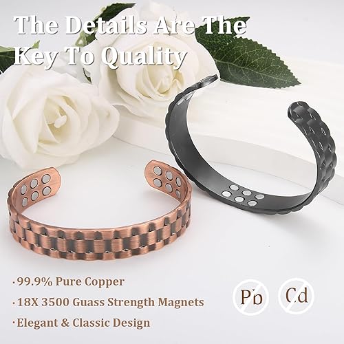 Miniatura 8 de MagEnergy Pulsera de cobre para hombre, 99.9% de cobre puro para hombres con 6 imanes de 3500 Gauss, pulseras ajustables, regalo de joyería