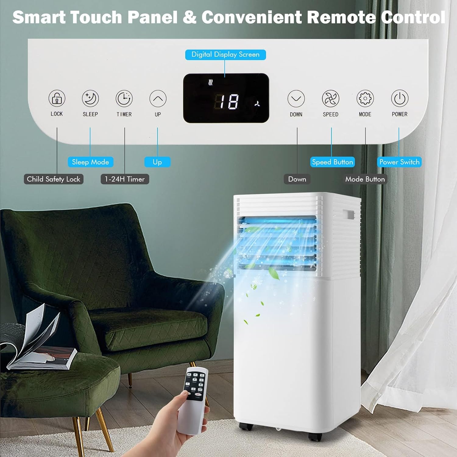 DORTALA Portable Air Conditioners 8000 BTU, AC Cooling Uint with Dehumidifier, Remote Control, 24H Timer & Window Kit, Stand up Air Conditioner for Bedroom, Dorm, Cools up to 230 sq.ft, White