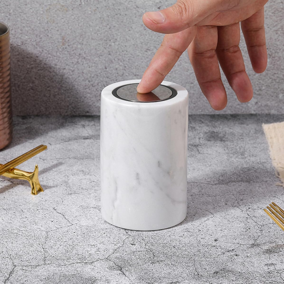 Automatic Marble Toothpick Holder Creative Cotton Swab Storage Box Decorative Stone Crafting Container for Home Drawing Ornament