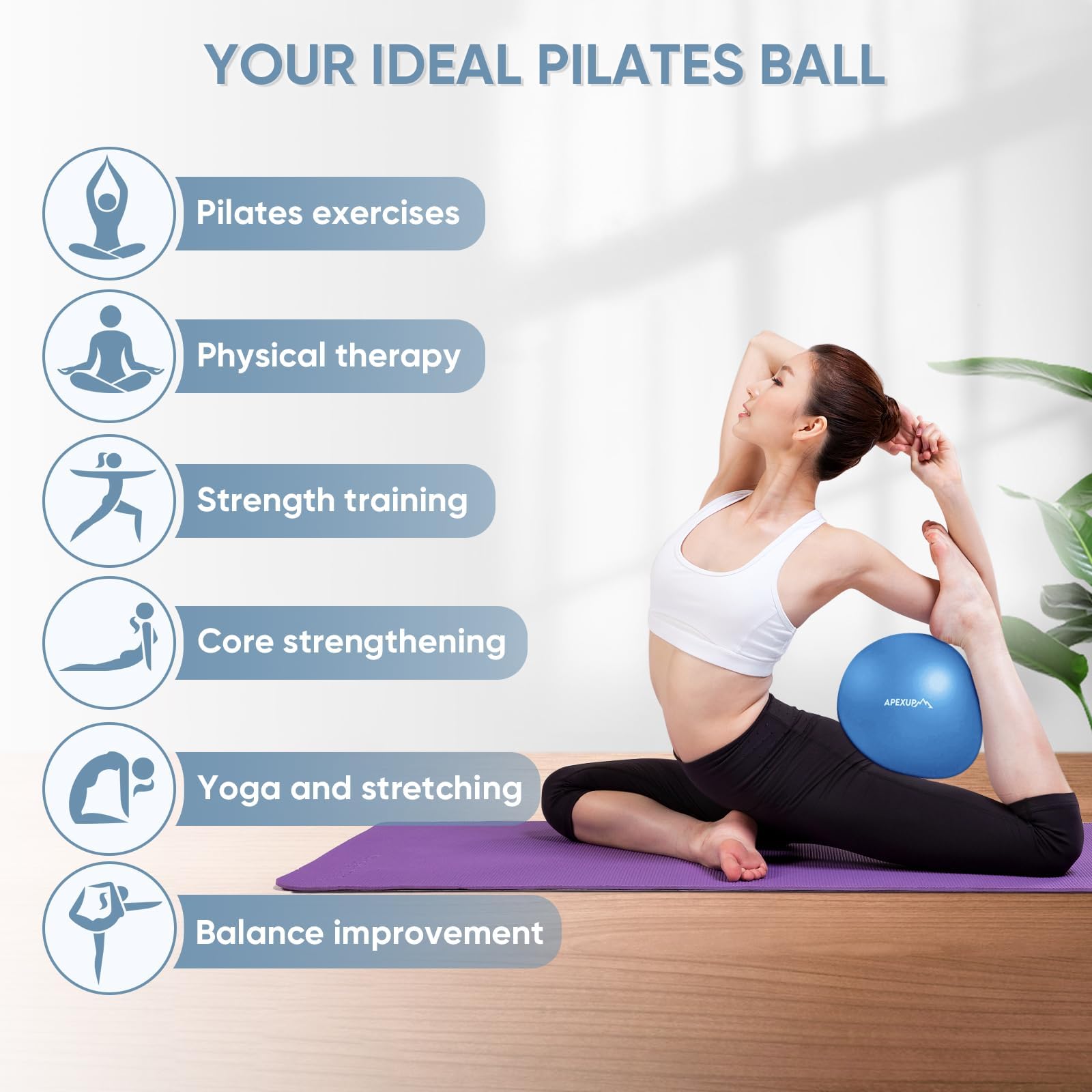 APEXUP 22,9 cm großer Pilates-Ball, kleiner Gymnastikball für Yoga, Fitness, Balance, Kerntraining, Physiotherapie