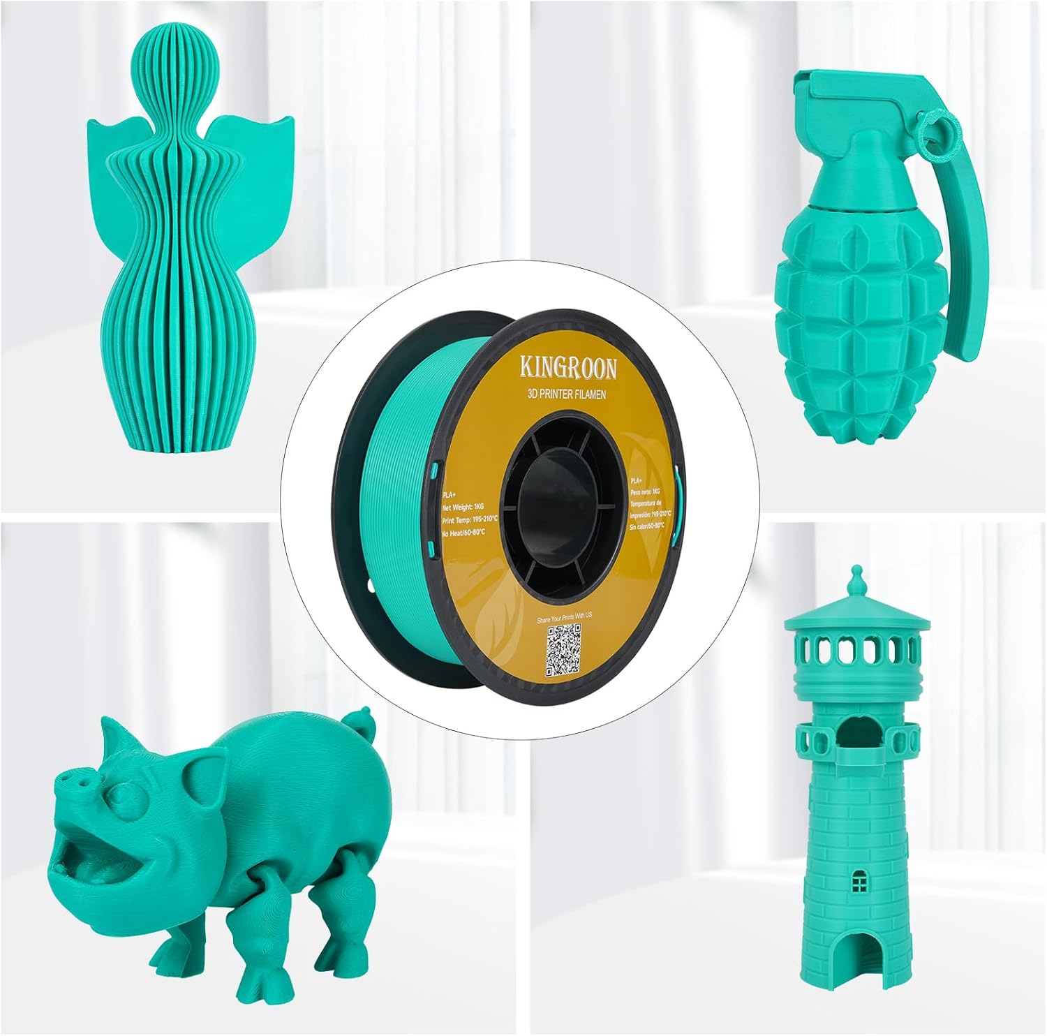 Kingroon PLA Plus(PLA+) 3D Printer Filament, Dimensional Accuracy +/- 0.03 mm, 1 kg Spool(2.2lbs), 1.75 mm, Green - Image 2