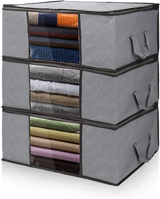 Allinside Underbed Storage Bags Pack of 3, Large Capacity Foldable Clothes Bag Organizer with Reinforced Handles for Clothes and Bedding Storage -- Gray