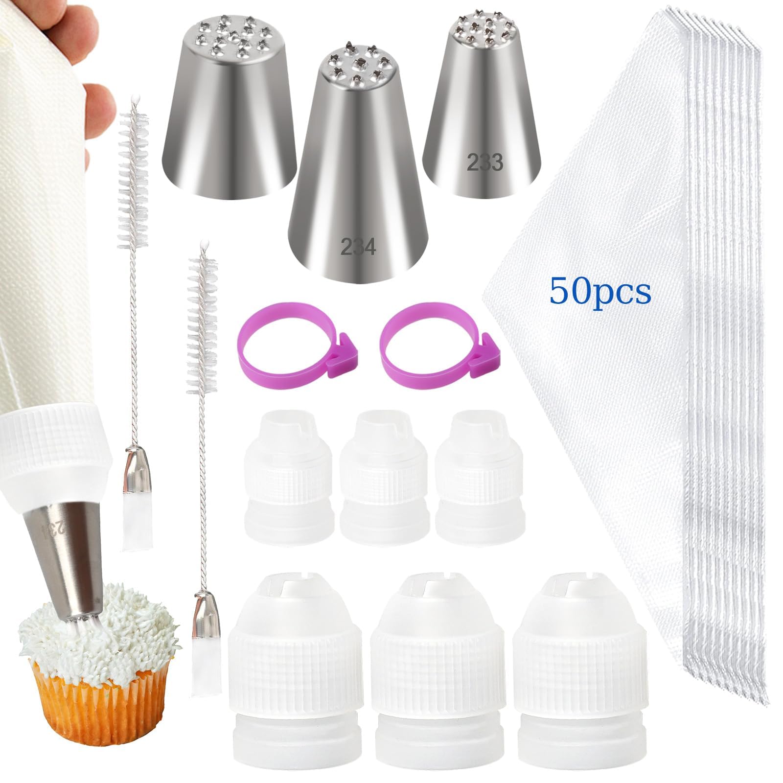 LLMSIX Grass Piping Tips with 50 Piping Bags Set for Cake Decorating