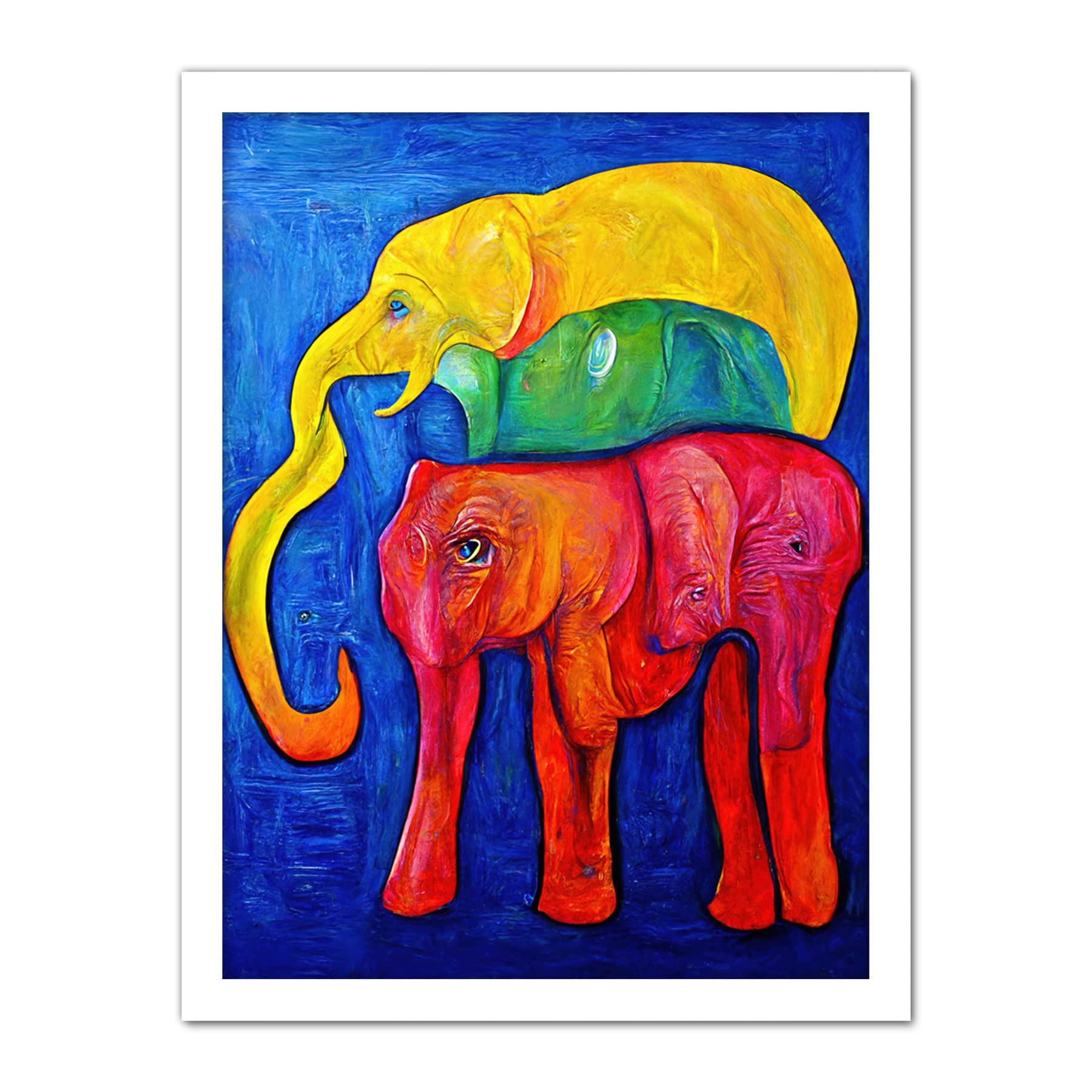 Doppelganger33 LTD Abstract Pop Art Surrealism Elephants Colourful Oil Artwork Framed Wall Art Print 18X24 Inch