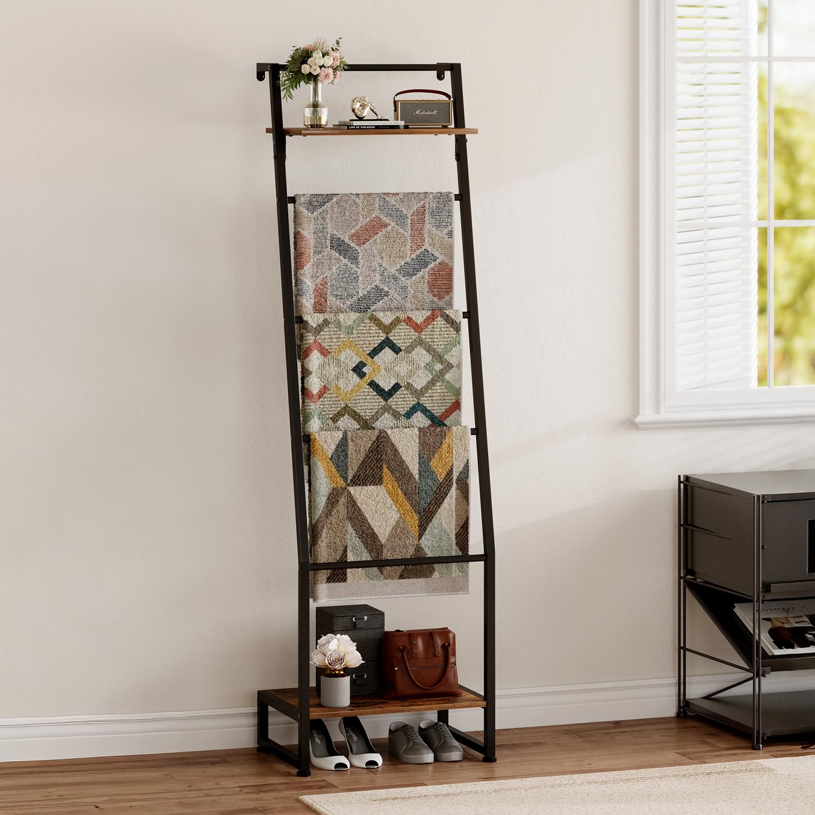 Amazon.com: Nuoex Blanket Ladder with Shelf, 6 Layer Wall-Leaning