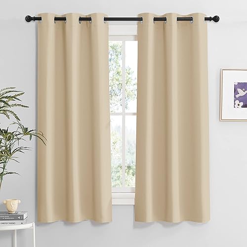 Miniatura 284 de RYB HOME Juego de 2 paneles de cortinas opacas grises de 63 pulgadas de largo, cortinas sólidas resistentes para oscurecer la habitación