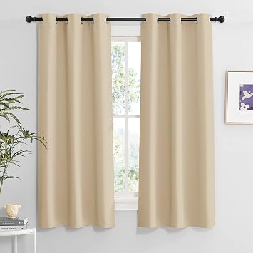 RYB HOME Living Room Curtains 63 inches 2 Panel Set, Lights & Draft Block Thermal Insulated Drapes Room Darkening Privcay Window Treatment for Bedroom Closet Basement, W42 x L63 inch, Biscotti Beige