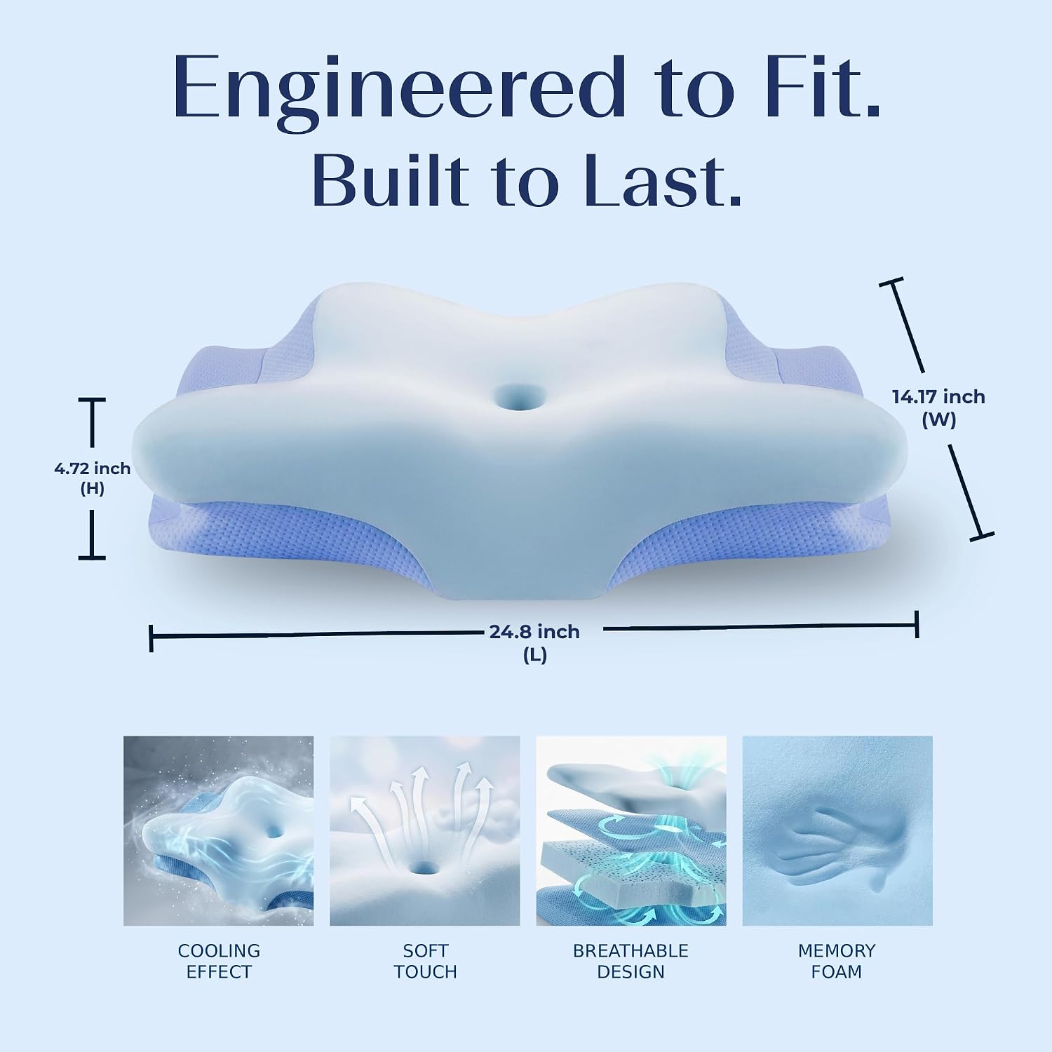 Dr.Prime Cervical Neck Pillow for Neck Pain Relief – Orthopedic Contour | Memory Foam Pillow for Sleeping, Ergonomic Support for Side, Back & Stomach Sleeper, Cooling Cover, CertiPUR-US