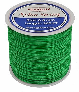 0.8mm Green String for Bracelet Making, 360 Ft Nylon Cord