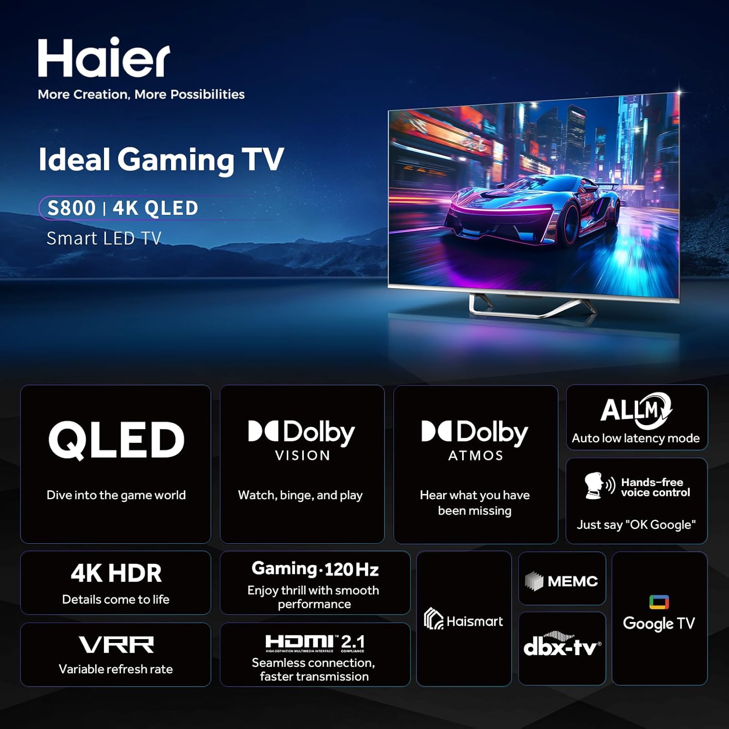 Haier 65 Inch QLED 4K UHD Smart Google TV | Dolby Vision & Atm... - view 1